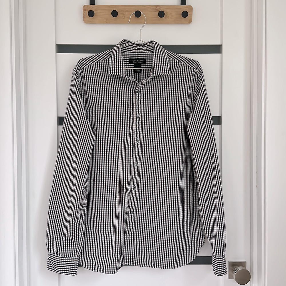 L The Men’s Store by Bloomingdale’s button down cotton dress shirt, plaid/check.